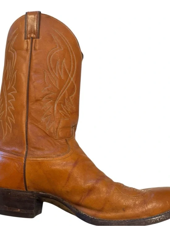 Men’s Justin Leather Cowboy Boots, Size 16D, Made in USA, Western, Vintage Tan - Picture 13 of 16